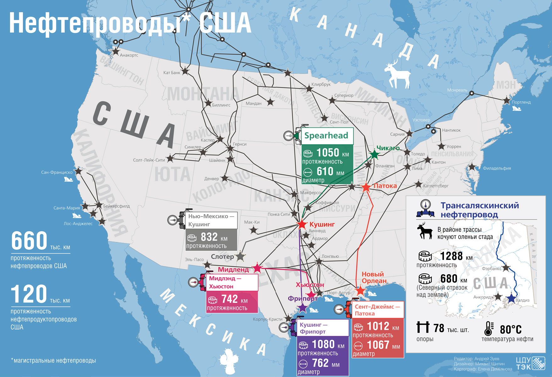 Нефтепроводы США на карте